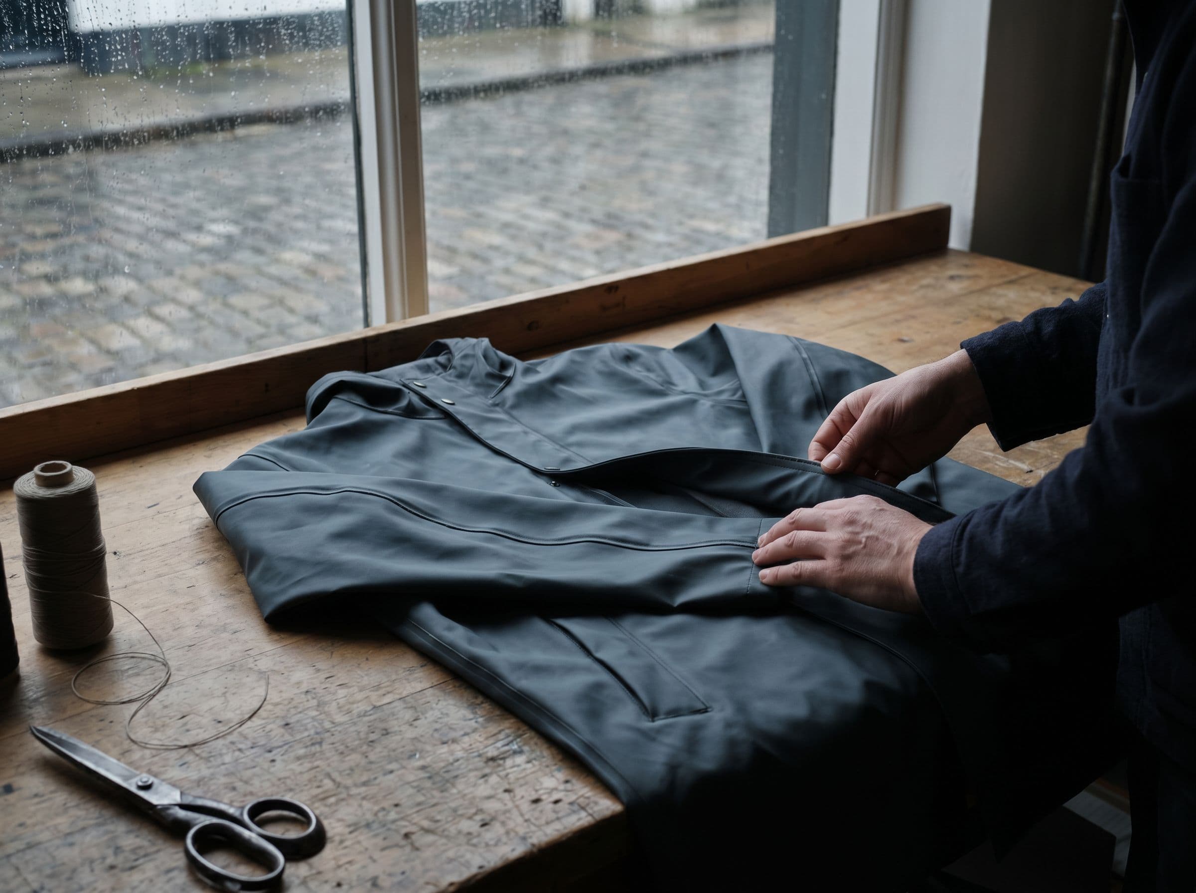 Détail textile imperméable sous lumière naturelle